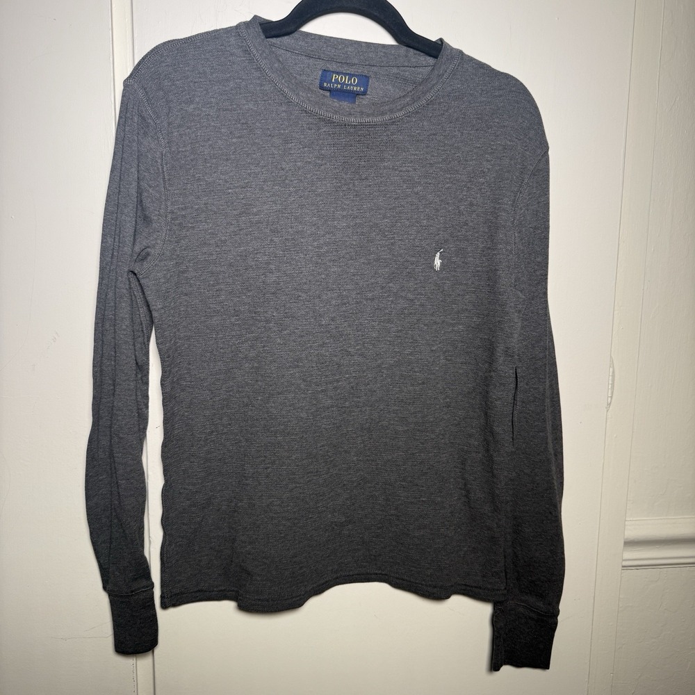 Polo Ralph Lauren Sleepwear Men Med Gray Waffle Knit Thermal Long Sleeve Shirt